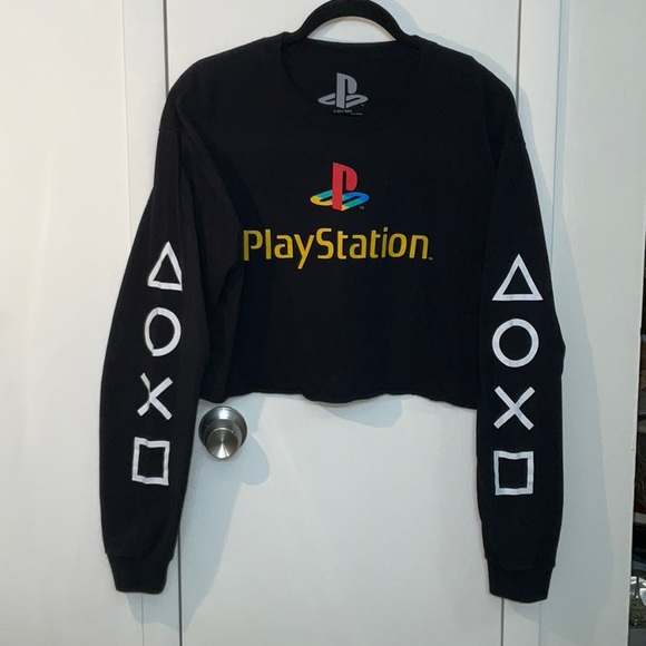 Tops - NEW Cropped long sleeve graphic shirt with graphic on sleeves PlayStation